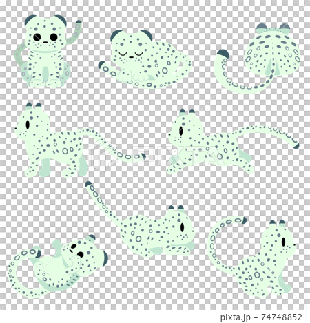 色々なポーズをするユキヒョウのイラスト素材