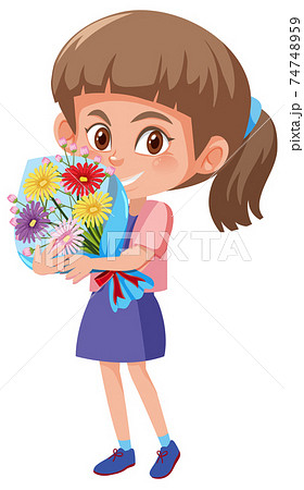 Girl holding flower in pot cartoon character isolated on white background 74748959