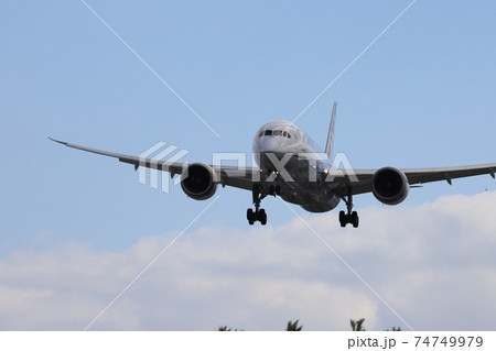 青空の中の旅客機の着陸シーン 青空の中の旅客機の着陸シーン 74749979