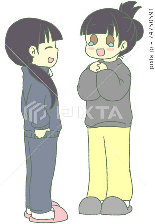 うれし泣きする母親と誇らしげな少女のイラスト素材