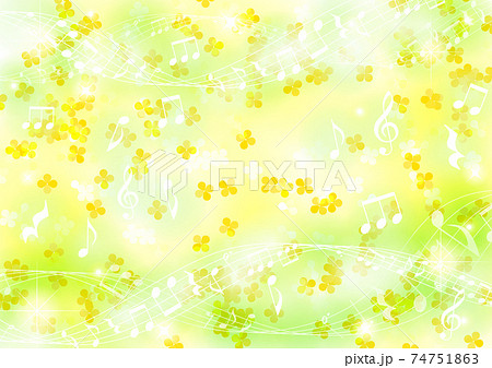 菜の花と音符のキラキラ背景ヨコのイラスト素材