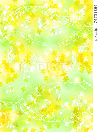 菜の花と音符のキラキラ背景タテ 74751864