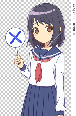 バツ札を持つセーラー服の女の子のイラスト素材 [74751966] - PIXTA