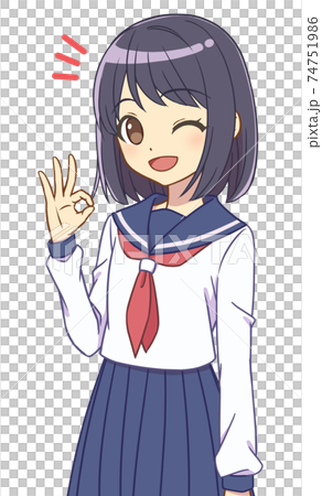 OKするセーラー服の女の子 74751986