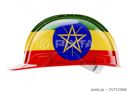 Hard hat with Ethiopian flag, 3D rendering Hard hat with Ethiopian flag, 3D rendering 74752066