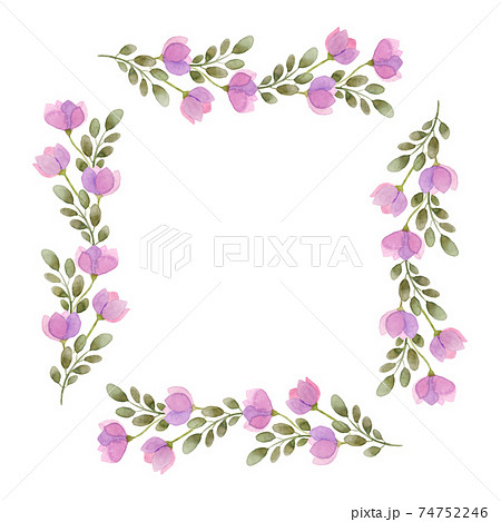 花のフレーム 水彩イラストのイラスト素材 [74752246] - PIXTA