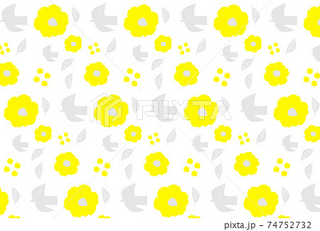 ナチュラルで可愛い北欧柄 黄色い花と鳥のデザインのイラスト素材