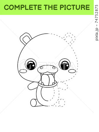 Complete drawn picture of cute hippo. Coloring book. Dot copy game. Handwriting practice, drawing skills training. Education developing printable worksheet. Activity page. Vector illustration. Complete drawn picture of cute hippo. Coloring book. Dot copy game. Handwriting practice, drawing skills training. Education developing printable worksheet. Activity page. Vector illustration. 74752875