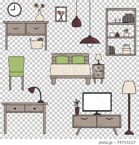 おしゃれなインテリア家具 アースカラー アイコン セットのイラスト素材
