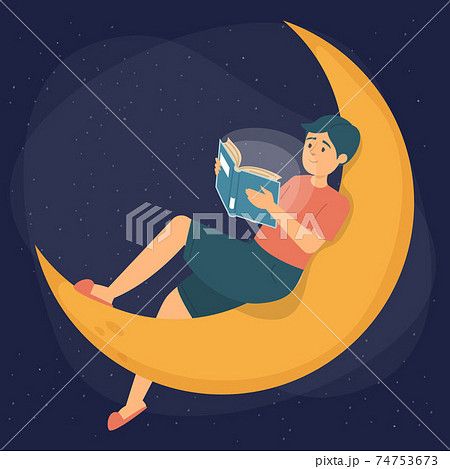 Man reading a book sitting on the crescent 74753673