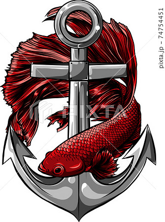 fish around the anchor vector illustration design 74754451