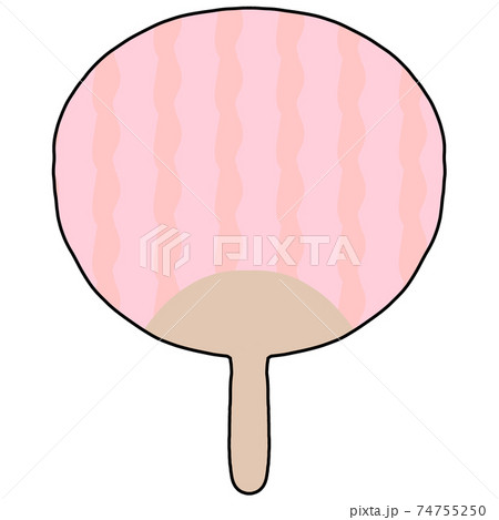 うちわ しましまピンク フチありのイラスト素材