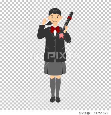 Illustration of a graduation female student doing a guts pose with a smile Illustration of a graduation female student doing a guts pose with a smile 74755879