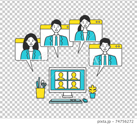 テレビ会議のイメージイラスト テレビ会議のイメージイラスト 74756272