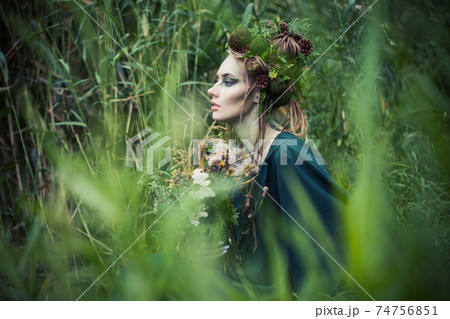 Beautiful woman outdoors, fantasy art portrait Beautiful woman outdoors, fantasy art portrait 74756851