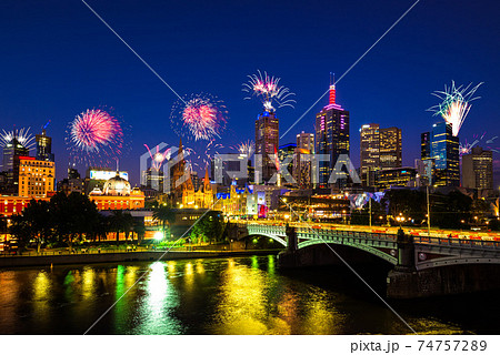 new year firework show in melbourne, australia new year firework show in melbourne, australia 74757289