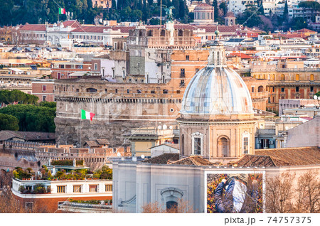 The Italian flag flies next to the Castle of the Holy Angel in Rome 74757375