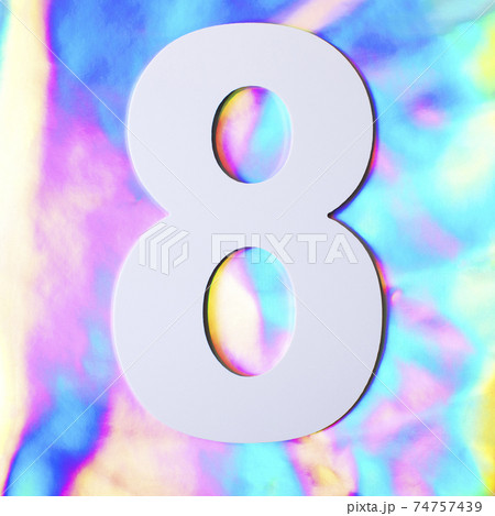 Number eight on the holographic textured background. 74757439