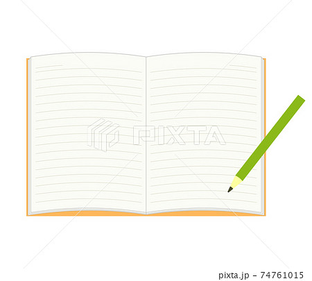 ページを開いたノートと鉛筆のイラスト素材
