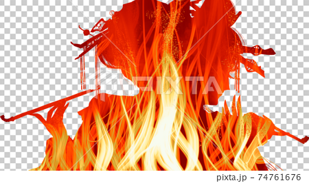 メラメラ燃える炎と吉原遊廓花魁たちのシルエットのイラスト素材