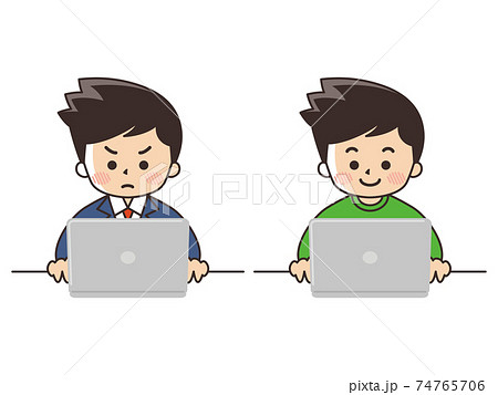 パソコンを使う男性 仕事とプライベート パソコンを使う男性 仕事とプライベート 74765706