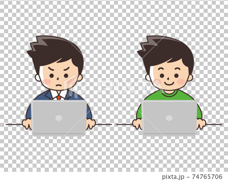 パソコンを使う男性 仕事とプライベート パソコンを使う男性 仕事とプライベート 74765706