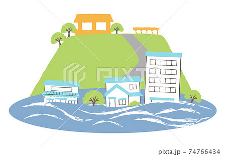 洪水と高台のイラスト素材