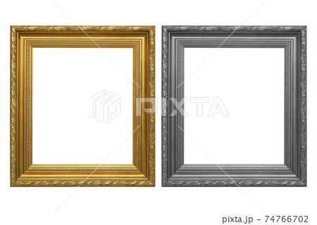 The antique gold frame and gray frame on the white background 74766702
