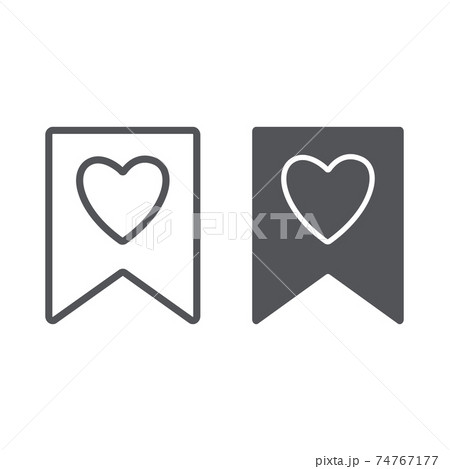 Favourite line and glyph icon, mark and favorite, bookmark with heart sign, vector graphics, a linear pattern on a white background. 74767177