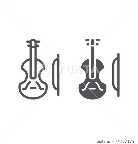 Violin line and glyph icon, music and instrument, cello sign, vector graphics, a linear pattern on a white background. 74767178