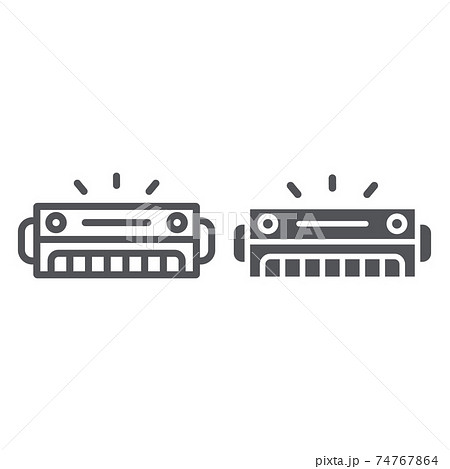 Harmonica line and glyph icon, music and sound, wind musical instrument sign, vector graphics, a linear pattern on a white background. 74767864
