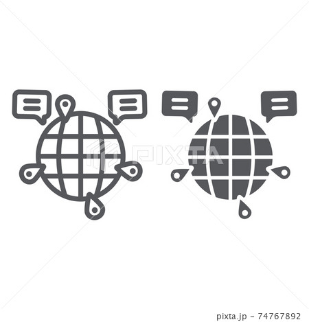 Globe communication line and glyph icon, internet and connection, global chat sign, vector graphics, a linear pattern on a white background. 74767892