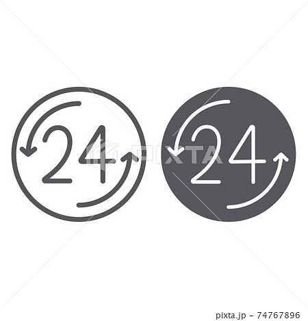 Open 24 hours line and glyph icon, service and time, around the clock sign, vector graphics, a linear pattern on a white background. 74767896