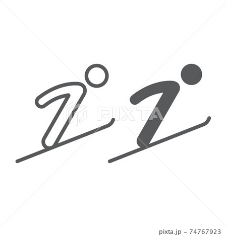 Sky jumping line and glyph icon, sport and winter, jumping with ski sign, vector graphics, a linear pattern on a white background. 74767923