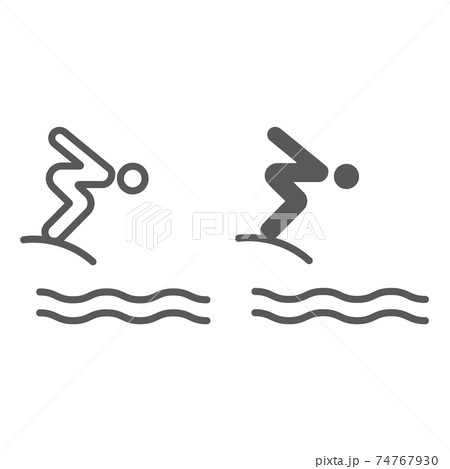 Jump diving line and glyph icon, sport and water, diver sign, vector graphics, a linear pattern on a white background. 74767930