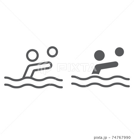 Water polo line and glyph icon, sport and water, swimmer with ball sign, vector graphics, a linear pattern on a white background. 74767990