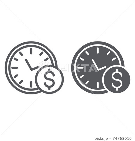 Time is money line and glyph icon, hour and finance, clock and dollar sign, vector graphics, a linear pattern on a white background. Time is money line and glyph icon, hour and finance, clock and dollar sign, vector graphics, a linear pattern on a white background. 74768016