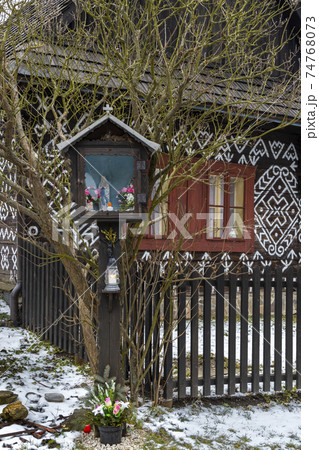 Painted folk house, UNESCO village Cicmany in Slovakia 74768073