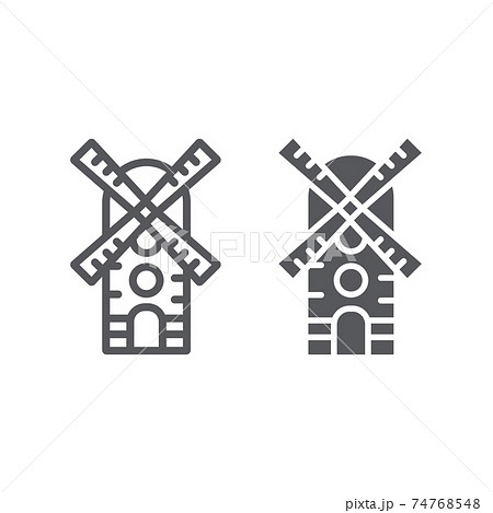 Windmill line and glyph icon, farm and wind, mill sign, vector graphics, a linear pattern on a white background. 74768548