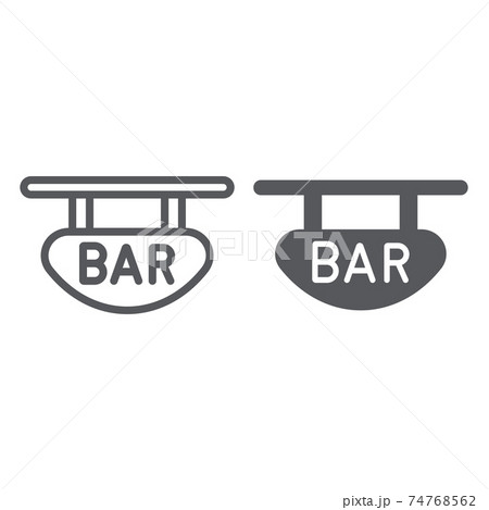 Bar signboard line and glyph icon, banner and decoration, wooden plank sign, vector graphics, a linear pattern on a white background. 74768562