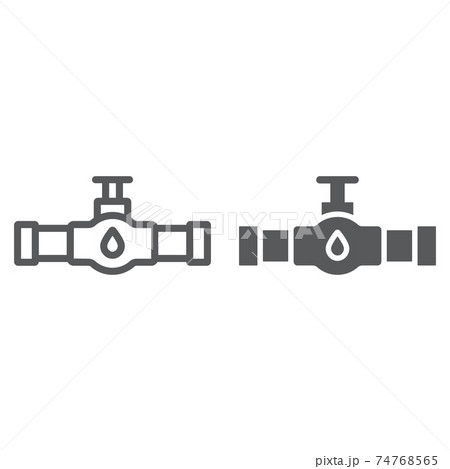 Oil valve line and glyph icon, faucet and tube, pipe with valve sign, vector graphics, a linear pattern on a white background. 74768565