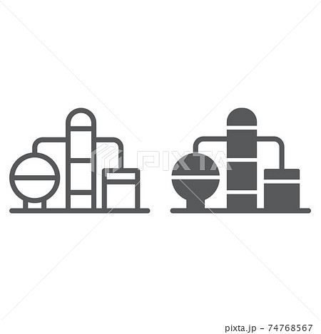 Refinery line and glyph icon, fuel and plant, oil factory sign, vector graphics, a linear pattern on a white background. 74768567