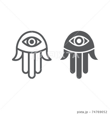 Hamsa hand line and glyph icon, religion and arabic, fatima sign, vector graphics, a linear pattern on a white background. Hamsa hand line and glyph icon, religion and arabic, fatima sign, vector graphics, a linear pattern on a white background. 74769052