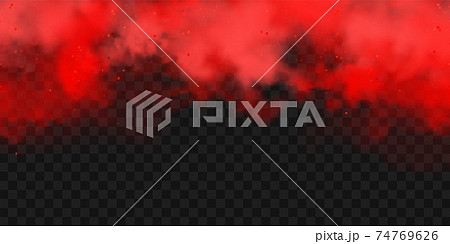 Realistic red colorful smoke clouds, mist effect. Fog isolated on transparent background. Vapor in 74769626