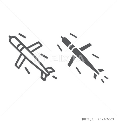 Cruise missile line and glyph icon, army and force, military bomb sign, vector graphics, a linear pattern on a white background. 74769774