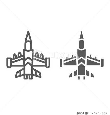 Jet fighter line and glyph icon, army and force, military airplane sign, vector graphics, a linear pattern on a white background. 74769775