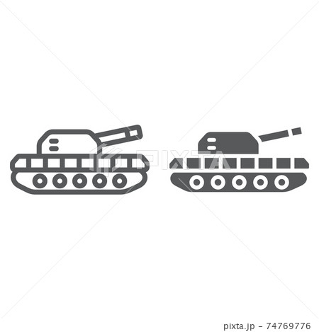 Army tank line and glyph icon, army and force, armature sign, vector graphics, a linear pattern on a white background. 74769776