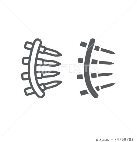 Bullet belt line and glyph icon, army and military, machine gun belt sign, vector graphics, a linear pattern on a white background. 74769783