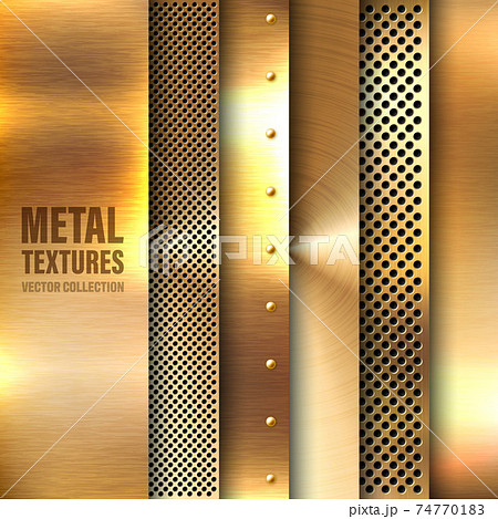 Realistic brushed metal textures set. Polished stainless steel background. Vector illustration. 74770183