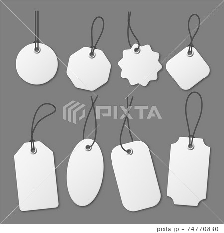 Realistic white price tags collection. Special offer or shopping discount label. Retail paper 74770830